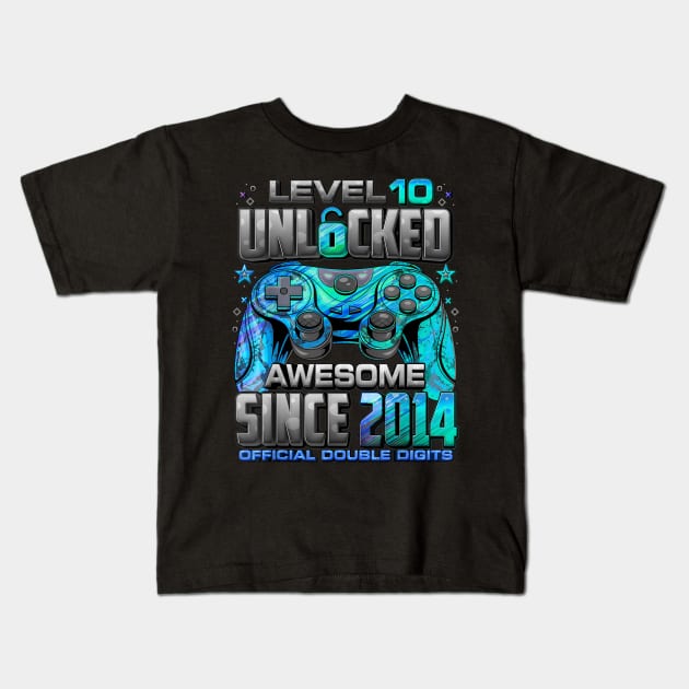 Level 10 Unlocked Awesome Since 2014 10th Birthday Gaming Kids T-Shirt by HBart